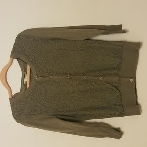 VanHeusen Studio Women's Cardigan Gray Floral Lace Overlay